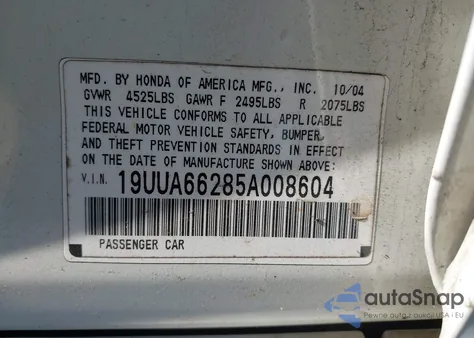 2005 Acura Tl из США, поврежденный, VIN 19UUA66285A008604